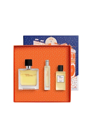 Hermes Terre D'hermes Parfum 75 Ml + 15 Ml + 40 Ml Shower Gel Erkek Parfüm Seti Odunsu