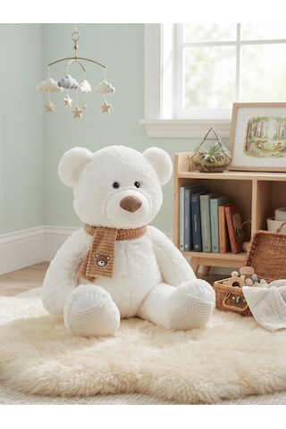 Peluş 45 Cm Atkılı Ayıcık Krem