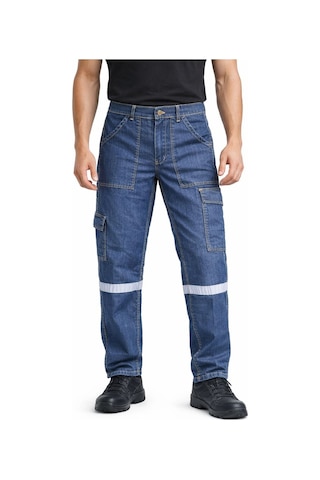 Yazlık Kot İş Pantolonu Reflektörlü, Çok Cepli, Dayanıklı Denim İş Kıyafeti Lacivert