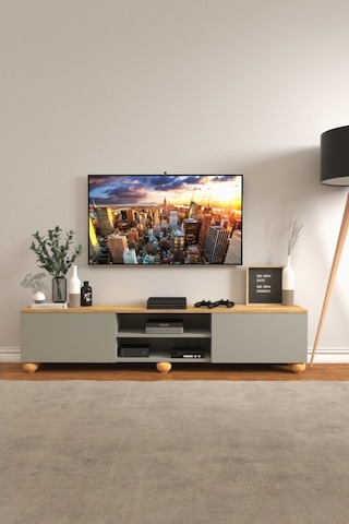 B3 Concept Nort Serisi Koyu Gri & Safir Meşe 2 Kapaklı Tv Ünitesi