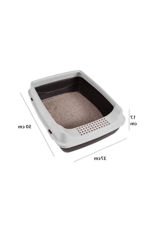 Yüksek Kenarlı Açık Kedi Tuvaleti, 50x37x17 Cm, Kum Küreği Hediyeli Açık Bej