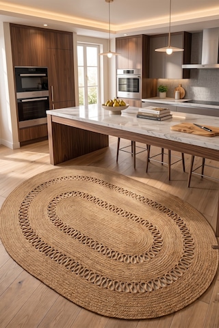 Jüt Hasır Oval Kilim Dekoratif Örgü Model Halı Salon Oturma Odası Mutfak Koridor Yatak Odası Banyo Balkon Yolluk Bohem Ev Dekoru 221hasırbambu