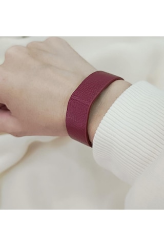 Bileklik Punk Deri Unisex Bordo 1 Adet Bilezik Kadın Kız Aksesuar Bordo