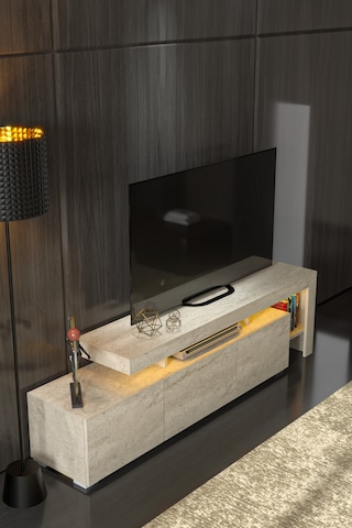 Luma Led Işıklı Tv Ünitesi Traverten