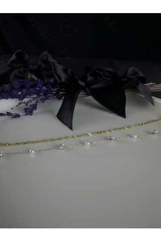 Toplu Burgu Taşlı Zincir Model Gold Çelik Halhal Karma Serisi Çok Renkli
