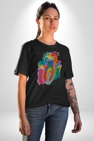 Diş Doktoru Diş Anatomisi Özel Tasarım Unisex Unisex Siyah Organik Baskılı T-shirt Penye Yüksek Kalite Siyah