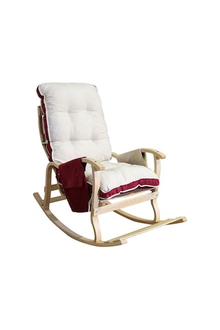 Enda Home Mosso Çift Minderli Ahşap Sallanan Sandalye Tv Baba Koltuğu Dinlenme Koltuğu Bordo - Krem