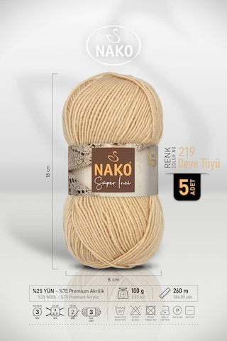Süper İnci - 219 Deve Tüyü - 5'li Paket - 100gr/260m - El Örgü İpi - Atkı Yelek Kazak İpi