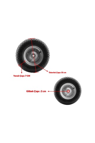 Lexroo Onaks El Arabası Yük Taşıma Tekeri Bilyeli Rulmanlı Havalı Şambrelli 350x70 Mm Çelik Jant
