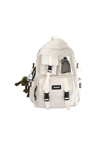 White Çoklu Cep Sırt Çantası Erkekler Kanvas Ekleme Toka Beyaz