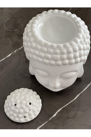 Mat Seramik Büyük Boy Beyaz Buda Kafası Buhurdanlık/ Oda Kokusu Difüzörü 13 Cm 1 Adet