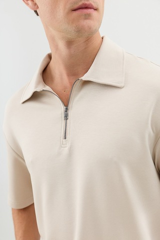 Antioch Polo Yaka Basic T-shirt Taş