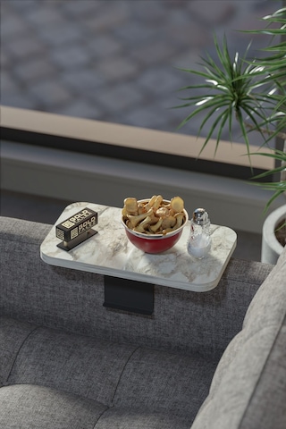 Yan Sehpa Ayarlanabilir Tepsi Dikdörtgen Dekoratif Modern Yatay Dikey Koltuk Sehpası Efes Beyaz Mermer Desen