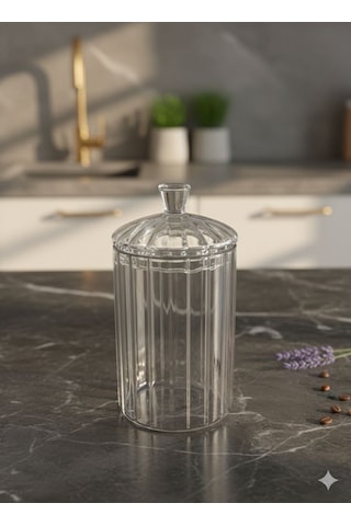Qerhome 3'lü Borosilikat Cam Optik Çizgili Papatya Kavanoz Seti 500 Ml Şeffaf
