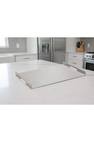Gkd 304 Kalite Paslanmaz Çelik Bükümlü Çok Amaçlı Sunum Tepsisi 25x40cm Gri