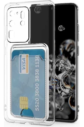 Kvy Samsung Galaxy Uyumlu S20 Ultra Kamera Korumalı Kartlıklı Setra Şeffaf Silikon Kılıf
