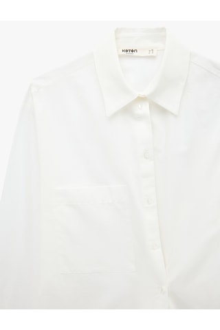 Koton Pamuklu Cepli Uzun Kollu Asimetrik Tasarım Kapama Oversize Poplin Gömlek Kırık Beyaz 7wak60143uw Ekru