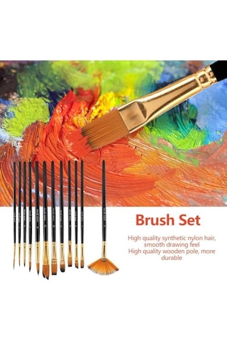 Ressam Sanat Malzemeleri Seti 12'li Fırça Seti + 5'li Metal Spatula Akrilik, Suluboya, Yağlıboya İçin Profesyonel