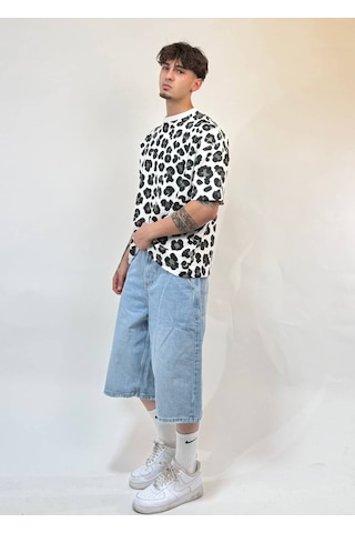 Zaee Urban Leopar Oversize Tişört Beyaz