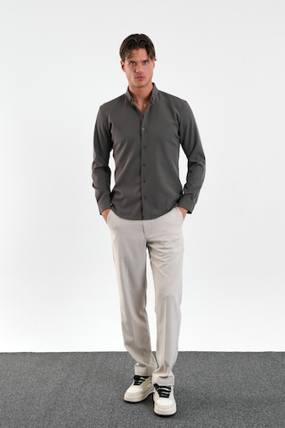 Redline Flex Slim Fit Yumuşak Kolay Ütü Nefes Alan Erkek Gömlek Füme