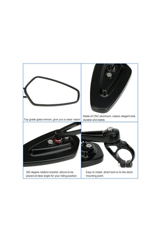 Neevoyu Motosiklet İçin Cnc Alüminyum Geribakış Aynaları - Evrensel Uyumlu, 360 Derece Döner, Şeffaf Görünüm, Dayanıklı, Kolay Kurulum 2 Adet