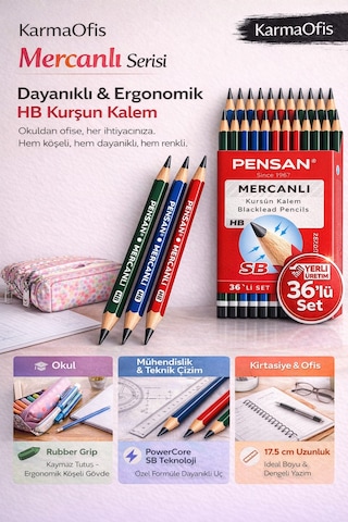 Mercanlı Hb Kurşun Kalem Yeşil Tek Renk 24 Adet, Köşeli Gövde, 17.5 Cm Yeşil 24lü