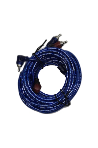 5 Metre 2 Rca To 2 Rca Oto Amfi Kablosu - Şeffaf Mavi Ses Aktarım Kablosu - Kırmızı Mavi Tos Fiş