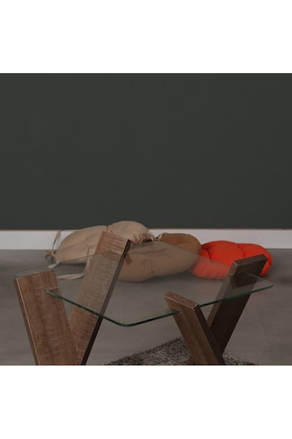 Roman Cam Yan Sehpa Mini Koyu Meşe / Çiçeklik Sehpa