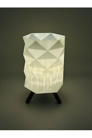 Prizma Desenli 3d Baskı Dekoratif Masa Lambası Pilli Mum Işıklı Modern Dekoratif Gece Lambası Beyaz