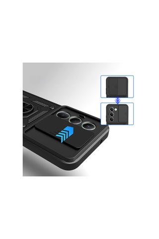 Xiaomi Redmi 15 Kılıf Magnetik Standlı Kamera Korumalı Zore Sürgülü Vega Kapak Siyah