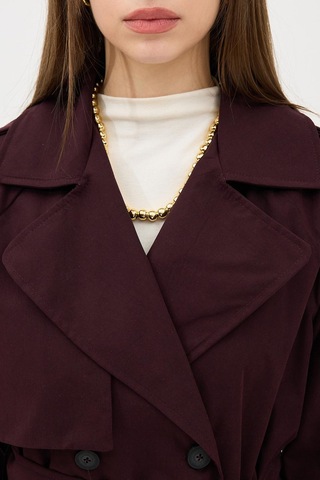 Ressho Kadın Kemerli Uzun Trençkot Su Geçirmez, Astarlı, Oversize Model Bordo