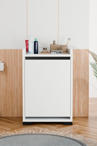 Solena Dekoratif Çamaşır Dolabı Düşer Kapak Çamaşırlık Beyaz