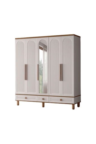%100 Mdf-aytaşı-bohem Mahlas 5 Kapaklı Aynalı Gardırop