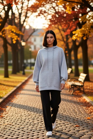 Benerly Kadın Kapüşonlu Düşük Kol Uzun Sweatshirt Fonksiyonel Dayanıklı K Gri