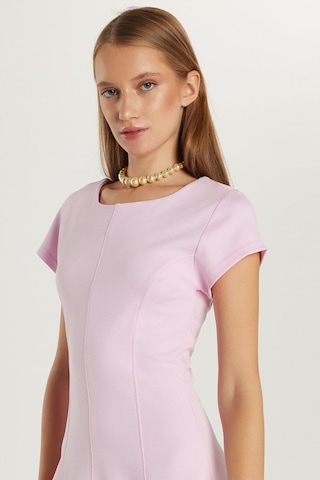 Tudors Kadın Standart Fit Kısa Kollu U Yaka Pembe Elbise-34639 Pembe