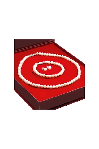 Chavin Doğal Inci Kolye Küpe Bileklik 925 Ayar Gümüş Set Df91 (478255530)