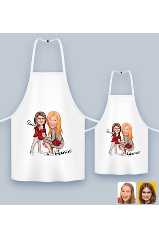 Bk Gift Kişiye Özel İkili Anne Kız Karikatürlü Mutfak Önlüğü Seti-4, Anneye , Anneler Günü leri