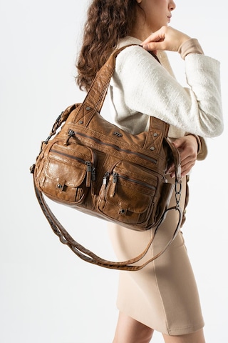 571 Collections Yıkanmış Deri Çok Cepli Omuz Kol Çantası Taba Model: 571-12m