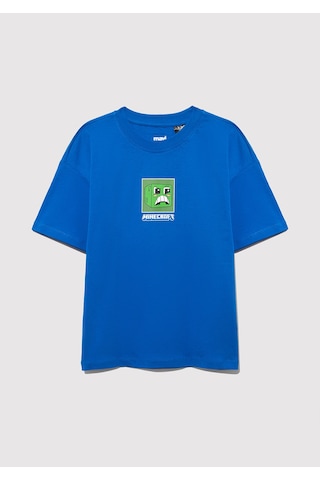 Mavi - Minecraft Baskılı Mavi Tişört 6610342-82491 Mavi