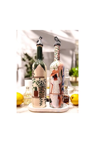 Latin Amerikalı Kadın Ve Kaktüs Desenli Özel Tasarım Yağdanlık-sirkelik Sosluk Seti- Ev Ve Mutfak De Krem