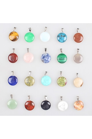 Soulader Doğal Taş Kolye Ucu Malakit Akik Kaplan Gözü Turkuaz Kristal Yuvarlak Charm Bijuteri Takı Tasarımı Kolye Bileklik Yapım Malzemeleri Çok REnkli