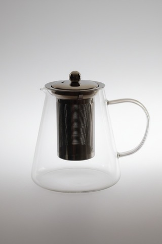Borosilikat Cam Çelik İç Süzgeçli Bitki Çayı Demliği Kulplu 950 Ml Beyaz