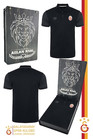 Galatasaray Lisanslı Siyah Spor T-shirt Ahşap Kutulu 001