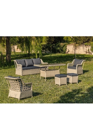 Btk Concept Lupa Eslem Rattan Bahçe Mobilyasi 3+1+1 Masali Garantili Kemik - Krem