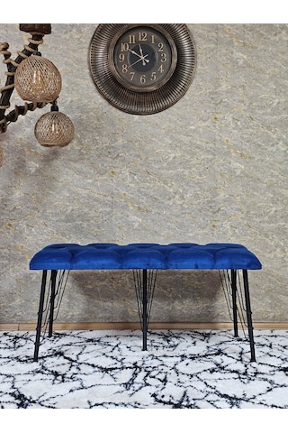 Zafir Metal Siyah Tel Ayaklı 100 Cm Puf Bench - Puf - Bench - Oturak - Mutfak Oturağı - Antre Oturağı Mavi