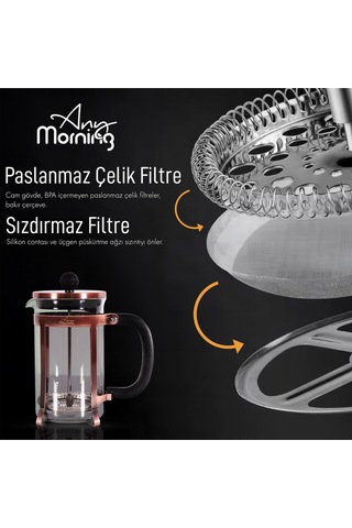 Any Morning Ff120 Kahve Ve Bitki Çayı İçin French Press 600 Ml Rose Gold