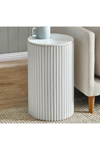 Mariposa Bohem Ahşap Yan Sehpa Beyaz