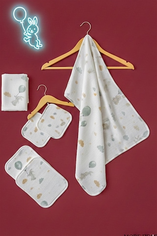 More Home Müslin Bezi Bebek Set 6 Parça 100 % Pamuklu Tavaşanlı Bulut Gri - Beyaz