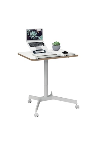 Ergo Sit Stand Küçük Çalışma Masası, Beyaz, Pnömatik Yükseklik Ayarlı Çok Renkli