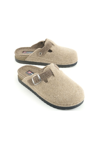 Gezer Kadın Kışlık Rahat Taban Tek Toka Ayarlanabilir Keçe Ev Bahçe Terlik Bej